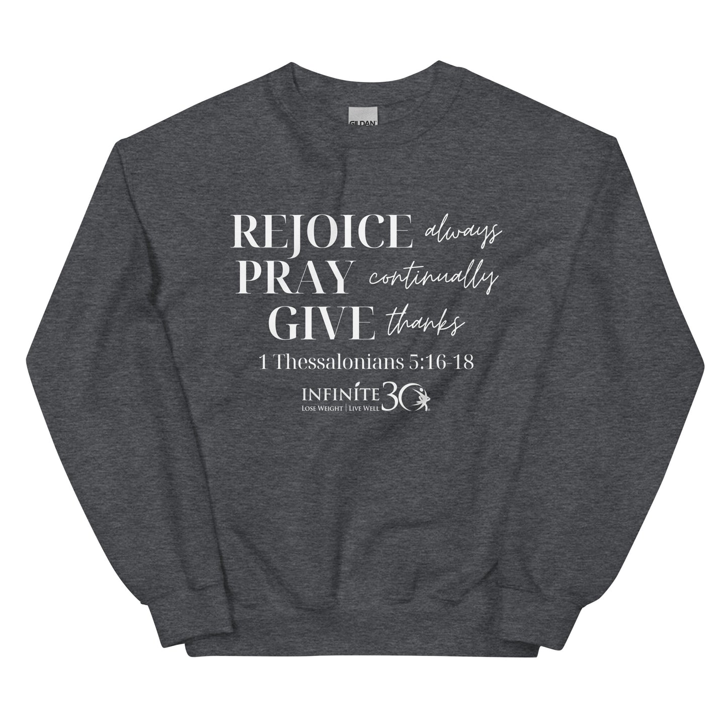 Rejoice, Pray, Give - Gildan Unisex Crewneck