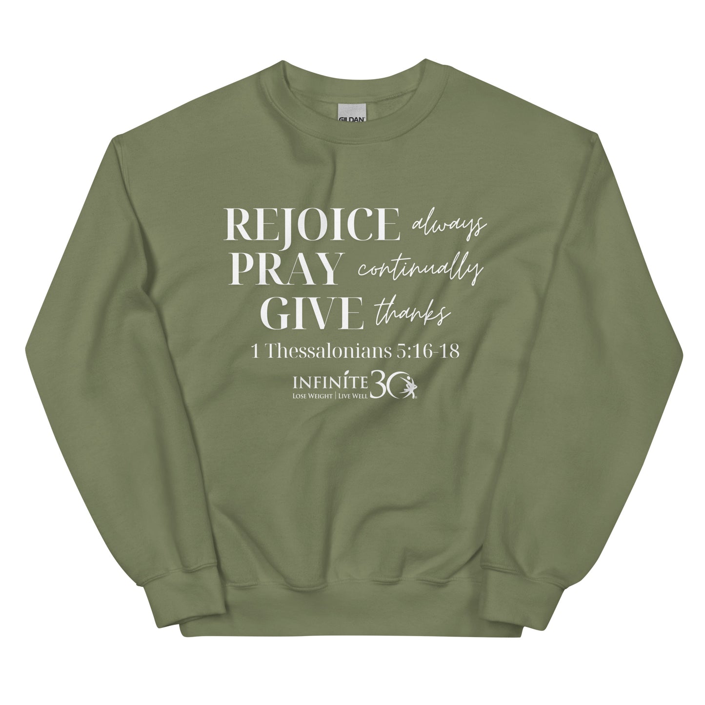 Rejoice, Pray, Give - Gildan Unisex Crewneck